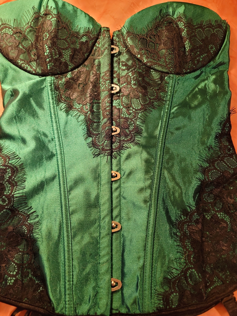 Emerald Green Satin Corset With Garters